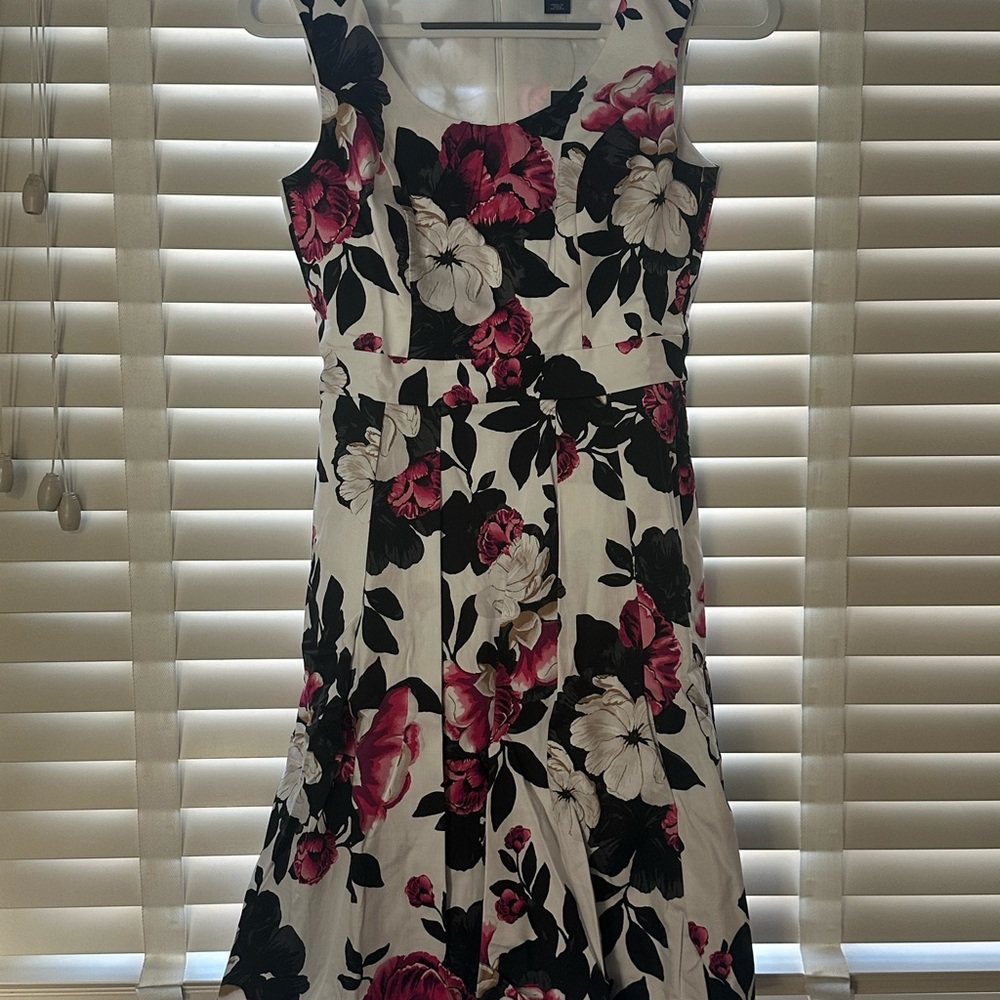 White House Black Market Floral Midi Dress - Black, Pink, White
